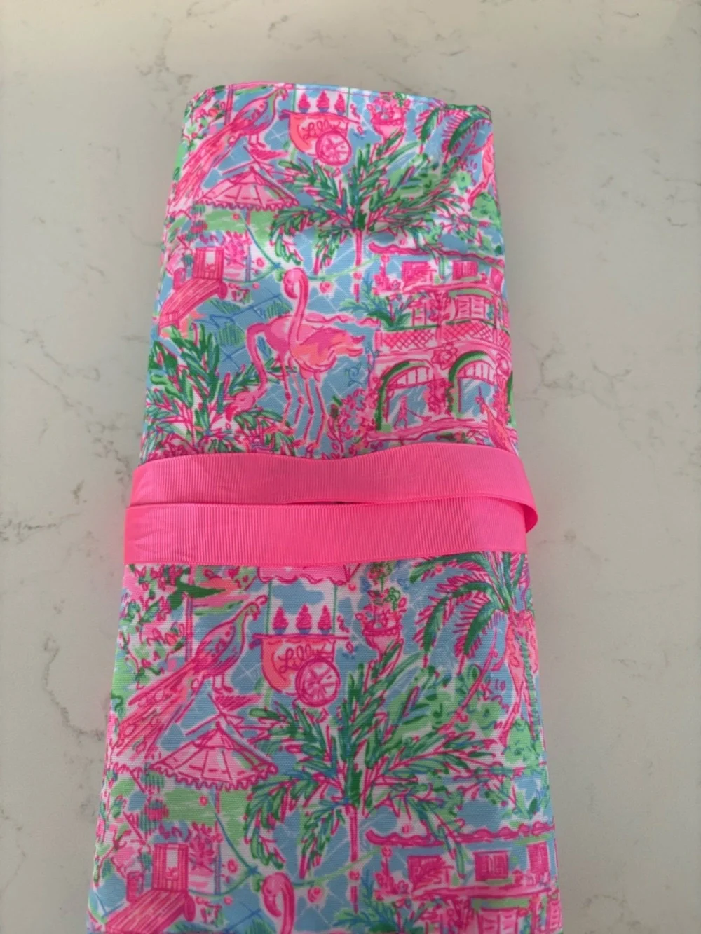 Lilly Pulitzer Pink Multi Printed Cosmetic Roll with Ribbon - Picture 2 of 5